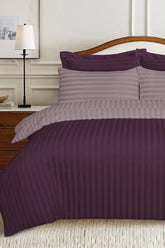 Plum and Mauve Light Stripe Satin T - 250 Duvet Cover Set - Nure Dubai