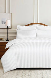 White Stripe Satin T - 250 Duvet Cover Set - Nure Dubai