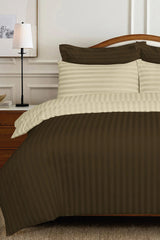 Brown and Latte Stripe Sateen T - 250 Quilt Cover Set - Nure Dubai