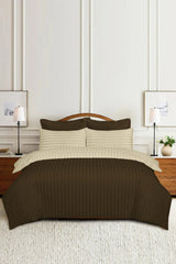 Brown and Latte Stripe Sateen T - 250 Quilt Cover Set - Nure Dubai
