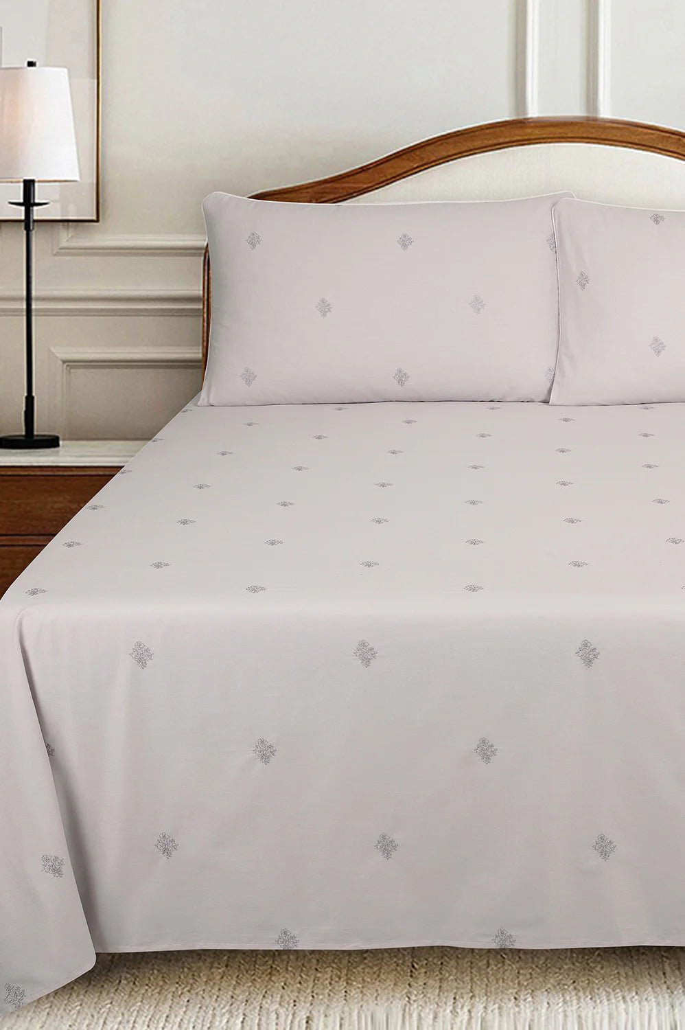 Grey Lilac T - 150 Embroidered Bed Sheet Set - Nure Dubai