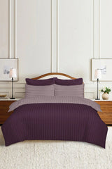 Plum and Mauve Light Stripe Satin T - 250 Duvet Cover Set - Nure Dubai